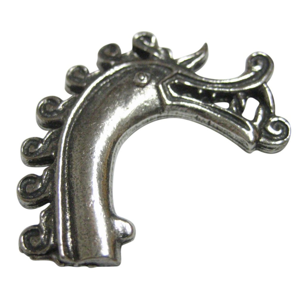 Silver Toned Textured Viking Dragon Head Magnet